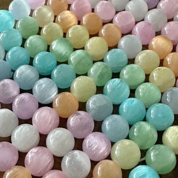 8.5mm Grade A Selenite Round Bead Strand- Pastel Colors - Picture 2 of 7